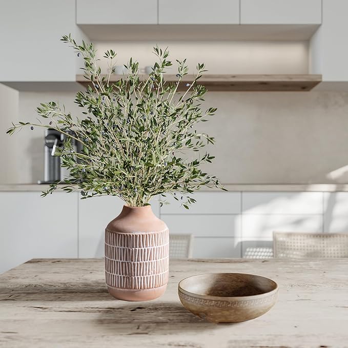Ceramic Rustic Farmhouse Vase, Boho Pottery Flower vase for Home Decor, Living Room,Entryway, Shelf Decor, Mantel, 7.6 Inch