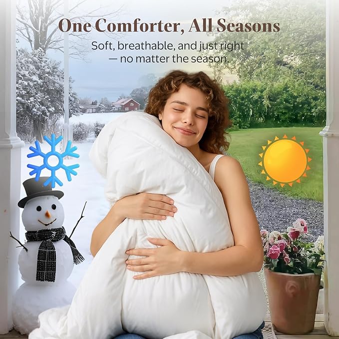 Organic Feather Down Fiber Comforter California King - 100% Cotton Shell All Season Duvet Insert, Medium Warmth Hotel Luxury Bedding Comforter(104x96 Inch, White)