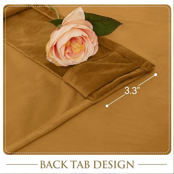 StangH Mustard Gold Curtains Velvet - Vintage Retro Home Decor Drapes for Living Room Light Blocking Heat Resistant Curtain for Sliding Door/French Window, W52 x L84, 2 Panels
