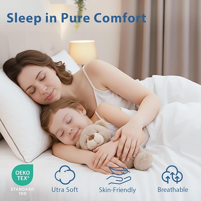 JOLLYVOGUE King Pillows 2 Pack, Oeko-Tex Certified Bed Pillows for Side, Back, and Stomach Sleepers - Medium Support Down Alternative Filling, Machine-Washable