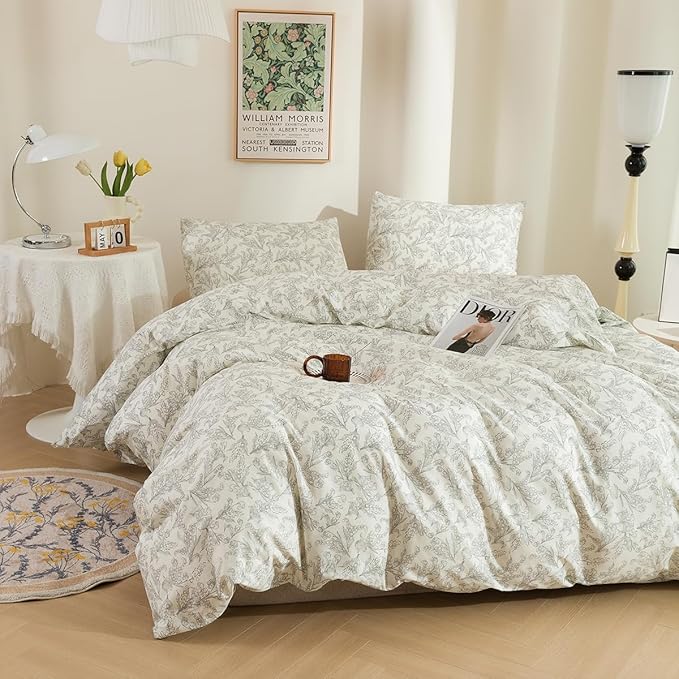 ECOCOTT Duvet Cover King Size Vintage Floral Pattern Duvet Cover Set, Ultra Soft & Breathable Comforter Cover with Zipper Closure 4 Ties Bedding Set