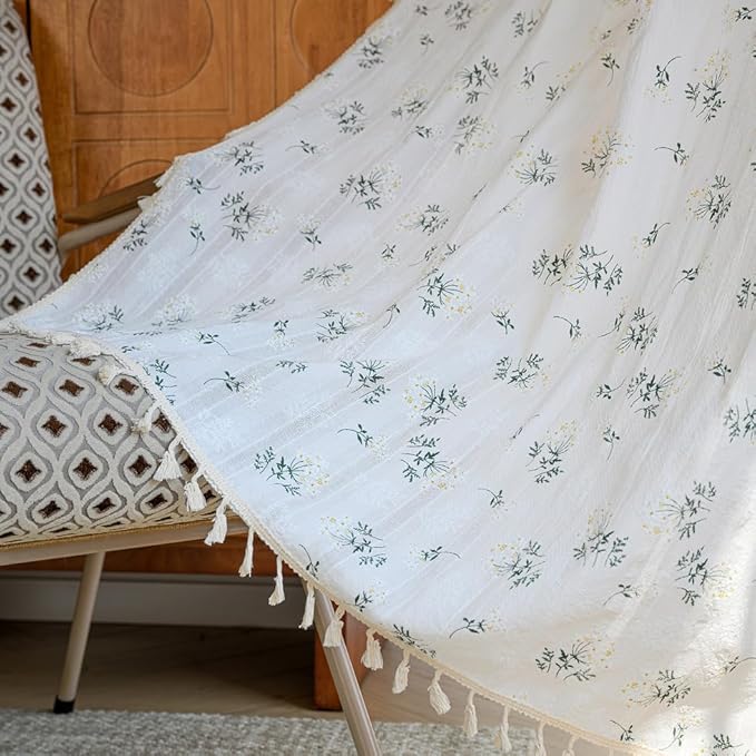 OYX Boho Curtains 84 Inch Length 2 Panels for Living Room, Bedroom Light Filtering Drapes, Farmhouse Vintage Country French Rustic Tassels Pattern Rod Pocket Aesthetic Decor Window Treatments