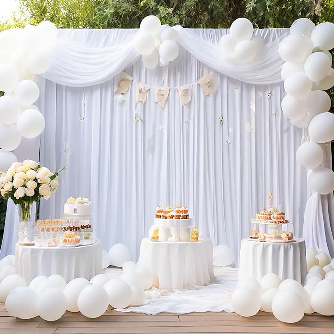 NSSONBEN 40ft×10ft Wrinkle Free White Backdrop Curtain for Parties, 8 Panels Polyester Photo Backdrop Drapes Back Drop Cloth for Weddings Birthday Photography Background Curtains Baby Shower