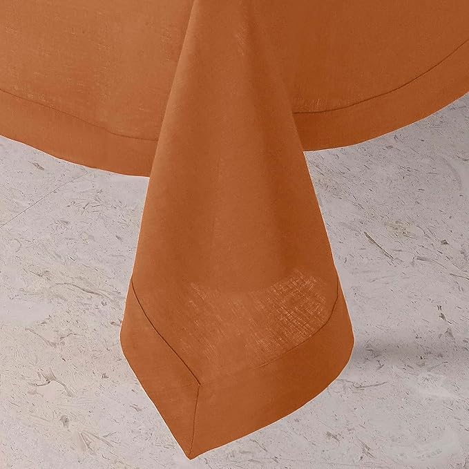 D'Moksha Homes Rust Linen Tablecloth 60 x 90 Inch - 100% Pure Linen Tablecloth for Rectangle Tables - Machine Washable Table Cloth for Fall, Thanksgiving, Holiday