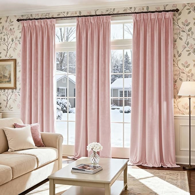 Lazzzy Velvet Blackout Curtains Thermal Insulated Room Window Drapes Super Soft Luxury Curtains for Living Room Bedroom Rod Pocket 2 Panels, Dusty Pink, 52" W x 120" L