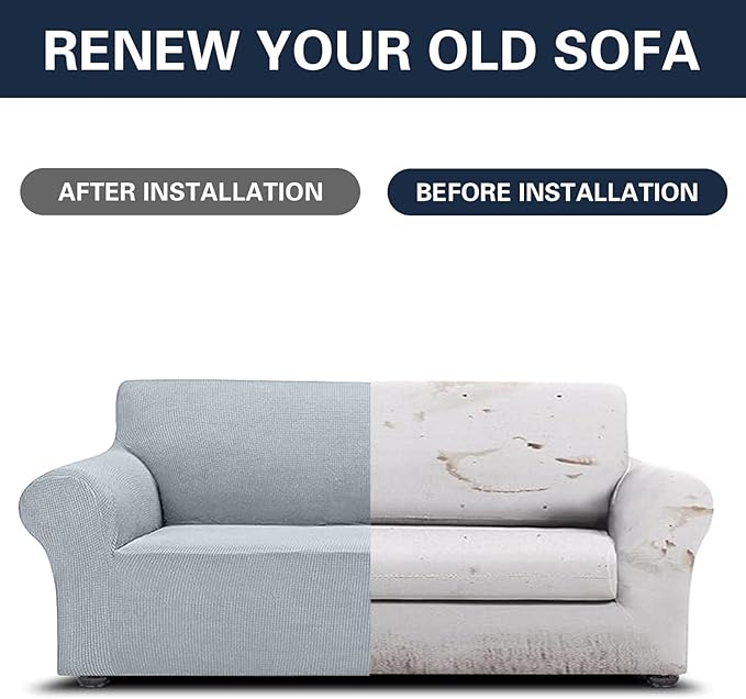 2025 New Stretch Oversized Sofa Slipcovers Couch Sofa Cover for 4 Seater Furniture Protector Covers with Elastic Bottom Jacquard Fabric Small Checks for Pets, Kids - Silver