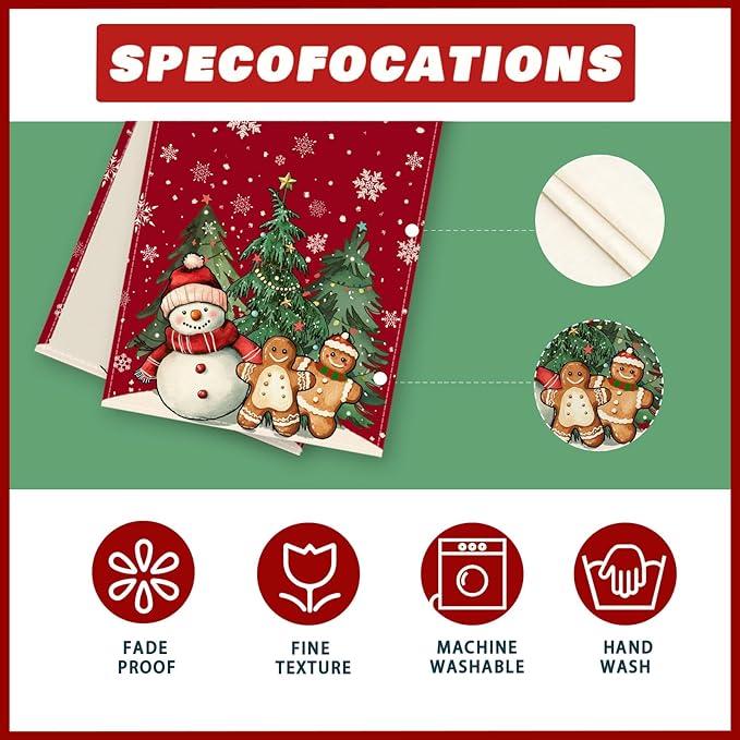XCHI Winter Red Snowman Gingerbread Man Christmas Tree Xmas Table Runner Table Decoration for Party Home Kitchen Dining Holiday Decor 13x48 Inch