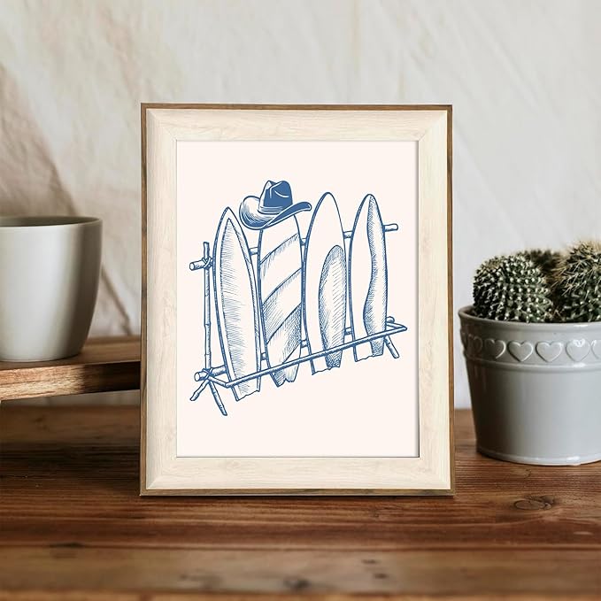 XOCUUI Coastal Granddaughter Room Decor Unframed, Blue Coastal Cowgirl Surfer Girl Canvas Posters, Beachy Preppy Aesthetic Room Decor Pictures For Teen Girl Dorm Apartment Decoration (8" X 10")