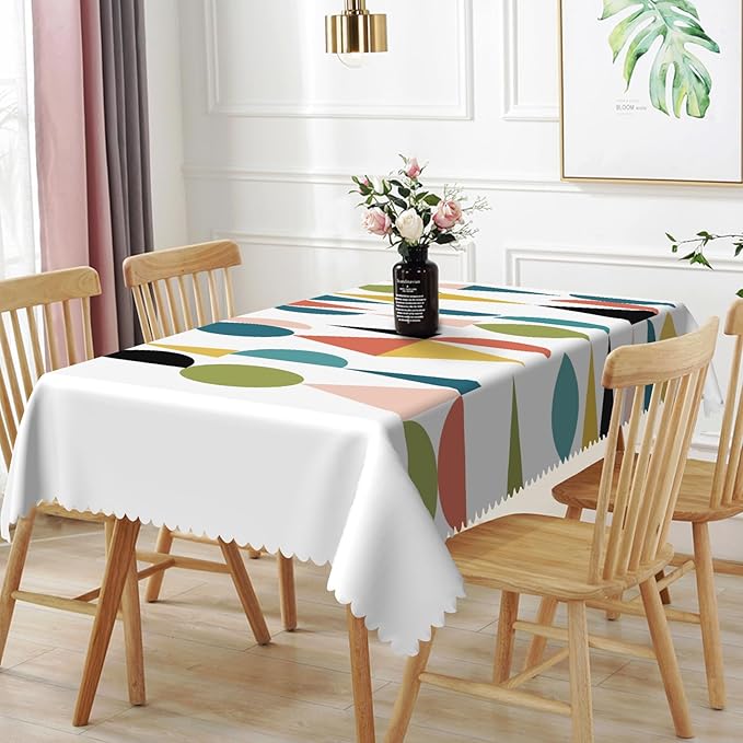 70x108inches Mid Century Table Cloth Colorful Geometric Modern 1950s 1960s Abstract Art Fashion Tablecloth Spill Proof Easy Clean Rectangle Table Cover for Kitchen Dining Room Patio Home Decor