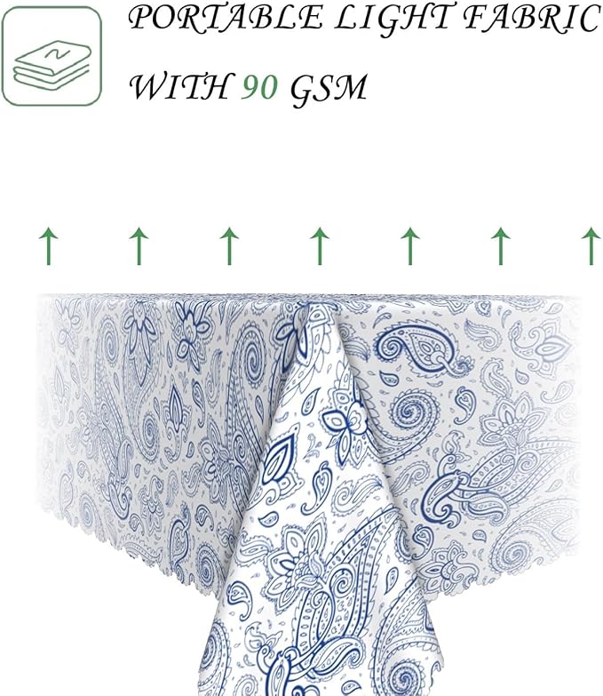 54x108 Inch Paisley Rectangular Tablecloth Blue Boho Floral Table Cloth Bohemian Washable Durable Table Cover for Dining Banquet Garden Patio Decor