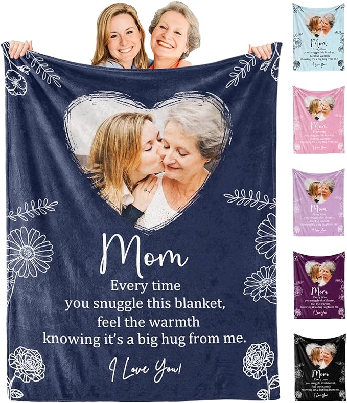 Ships Next Day, Personalized Christmas Mom Blanket Gift, Custom Blanket with Kids Name and Birth Month Flowers, Birthday Gifts for Mom from Daughter Son, Personalized Gifts for Grandma,Wife