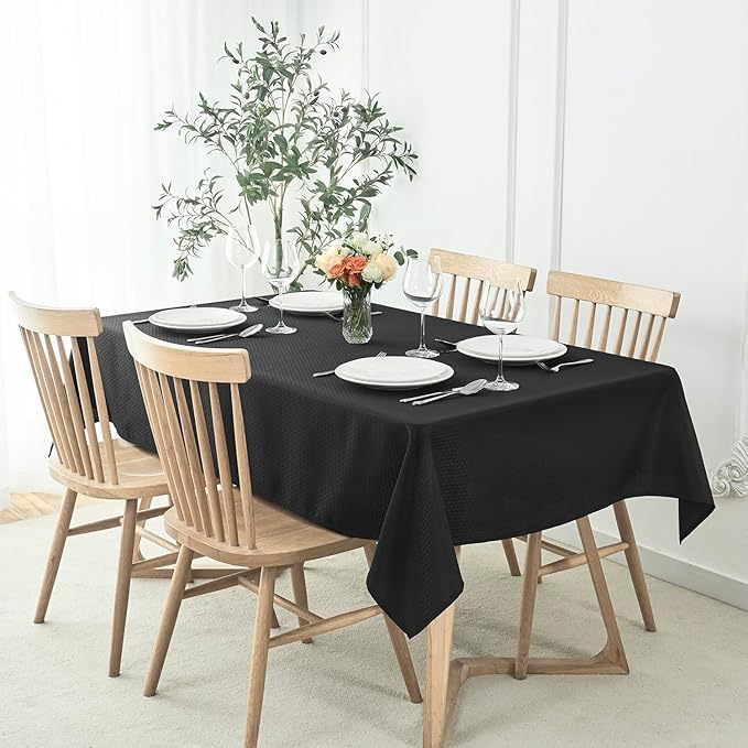 maxmill Tablecloth Weaved Texture Stain Resistant Waterproof, Wrinkle Resistant Washable Table Cloth, Fabric Table Cover for Dining Room, Indoor Outdoor Use, Rectangle 70 x 120 Inch, Black