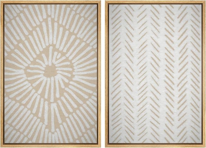 SIGNWIN Framed Canvas Print Wall Art Set Tan White Tropical Geometric Collage Abstract Shapes Cozy Neutral Modern Art Minimal Boho Relax/Calm for Living Room, Bedroom, Office - 24"x36"x2 Natural