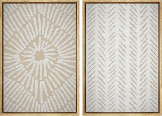 SIGNWIN Framed Canvas Print Wall Art Set Tan White Tropical Geometric Collage Abstract Shapes Cozy Neutral Modern Art Minimal Boho Relax/Calm for Living Room, Bedroom, Office - 16"x24"x2 Natural