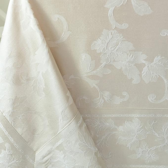 Benson Mills Harmony Scroll Woven Damask Fabric Tablecloth, Everyday, Parties, Special Occasions, Weddings and Holiday Table Cloth (60" X 84" Rectangular, Birch)