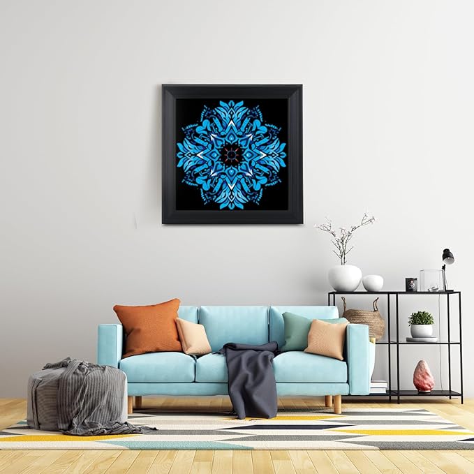 Brivoria Mandala Wall Art Home Decor, Large Framed Blue Azure Mandala Statement Piece, Modern Spiritual Wall Decor for Living Room Entryway Office or Meditation Area, Peaceful Center Display, 20x20