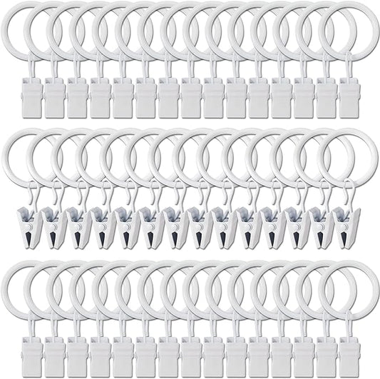 44 Pack Metal Curtain Rings with Clips, Drapery Clips with Rings, Drapes Rings 1 inch Inner Diameter, Fits Diameter 5/8 inch Curtain Rods, White