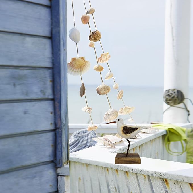 Aecipl Wood Bird Statue Standing Seagull Nautical Decor Coastal Birds Sculpture Indoor Outdoor Animal Figurine Beach Themed Decoration Rustic Home Art for Bedroom Garden (A, S)