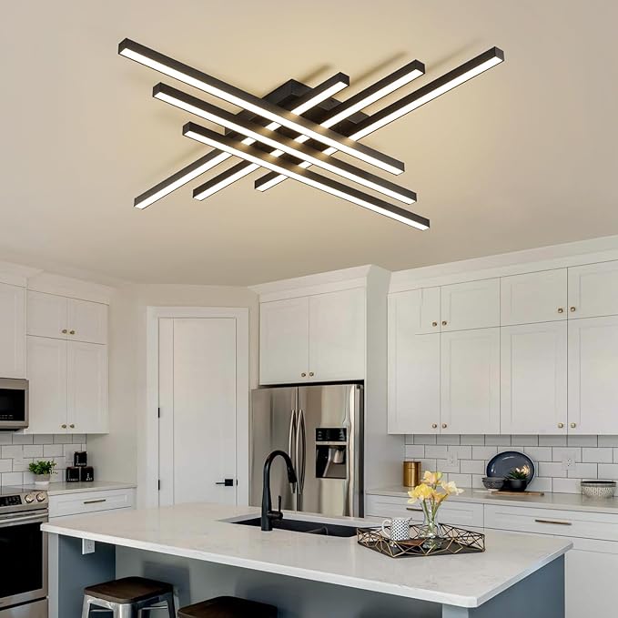 JAYMP Modern Ceiling Light with Remote, 43.3" Black Sputnik Ceiling Lamp, 96W Dimmable LED Lighting Fixture for Dining Room, Living Room, Kitchen Island, 6 Lights