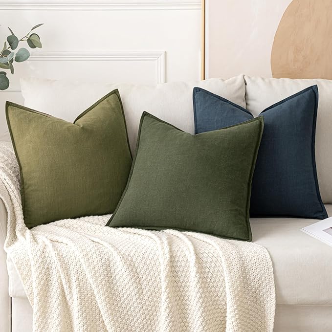 MIULEE Decorative Linen Euro Sham Pillow Covers 24x24 Dark Olive Green Boho Farmhouse Neutral Christmas Couch Throw Pillows for Bed Pack of 2 Accent Modern Pillowcase Sofa Livingroom Home Decor
