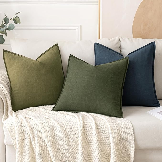 MIULEE Decorative Linen Pillow Covers 28x28 Inch Dark Olive Green Boho Farmhouse Neutral Christmas Couch Throw Pillows for Bed Pack of 2 Accent Modern Pillowcase Sofa Livingroom Home Decor