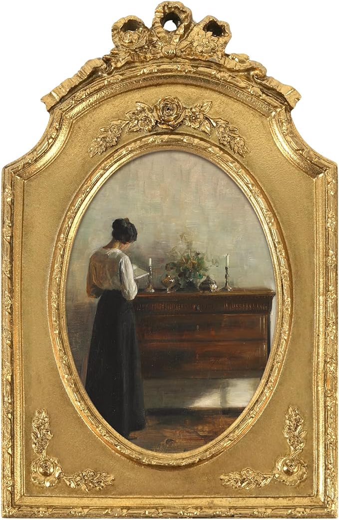 FOLKOR Vintage Gold Framed Wall Art Living Room Decor, Graceful Women Reading Portrait Canvas Prints for Book Lovers, Aesthetic Poster Oil Paintings Artwork for Hallway Bedroom Coffee Book Shop, 4x6