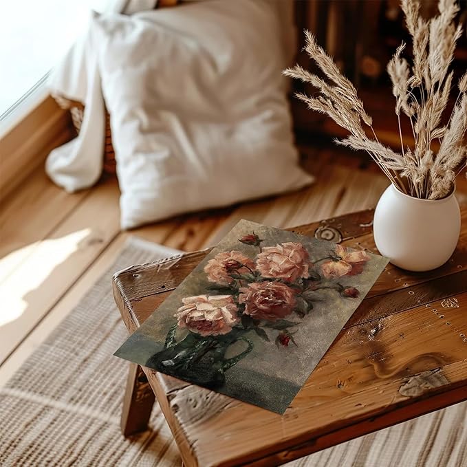 XOCUUI Wall Art For Living Room Unframed Wall Decorations Rose In Vase Home Wall Art Decor Flower Pictures for Living Room Bathroom Kitchen Wall Decor 8x10in