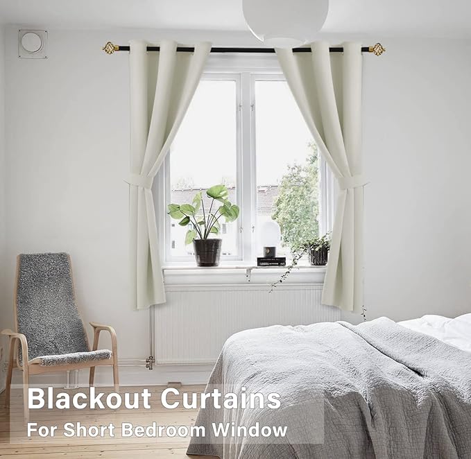 KOUFALL Small Window Curtains 45 Inch Length for Kitchen,2 Panels Set Blackout Grommet Short Room Darkening Shades Blinds for Bedroom Windows Nursery,34 Wide,Cream Off White Ivory Beige
