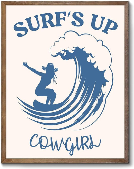 Blue Coastal Cowgirl Surfer Girl Canvas Posters Unframed, Beachy Preppy Aesthetic Room Decor Pictures, Beachy Preppy Aesthetic Room Decor Pictures For Teen Girl Dorm Apartment Decoration - 8" X 10"