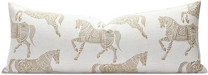 Decorative Lumbar Pillow Cover 14x36, Long Lumbar Pillow Cover Luxury Horse Chenille Jacquard Embroidery Cushion Covers for Bed Couch Sofa Living Room Bedroom