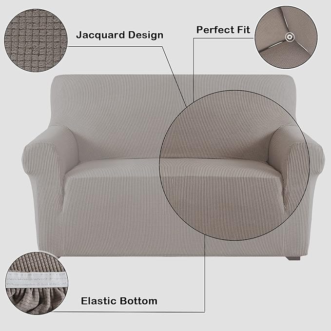 Flamingo P High Stretch Sofa Slipcover Non Slip Couch Cover for 3 Cushion Couch Washable Pet Furniture Protector Covers with Elastic Bottom, Thick Jacquard Fabric (Large, Taupe)