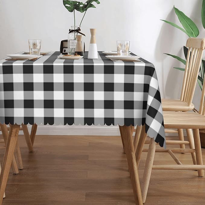Black White Plaid Tablecloth Gingham Plaid Check Rectangle Tablecloth Black and White Checkered Style Table Cover 54×72 Inch Washable Table Cloth for Kitchen Dining Room Party Decoration
