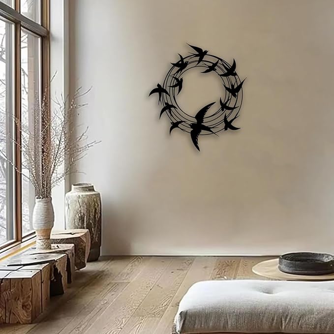 OPTYBVFD Flying Birds Metal Wall Decor - Room Decor Wall Art Home Decor for Living Room, Bedroom, Office，Outdoor, Courtyard (Black)