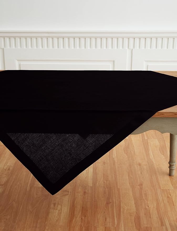 Solino Home Black Linen Tablecloth 52 x 52 Inch - 100% Pure Linen Square Table Throw - Fete, Machine Washable Table Cloth for Fall, Autumn, Winter, Thanksgiving, Christmas, Holiday