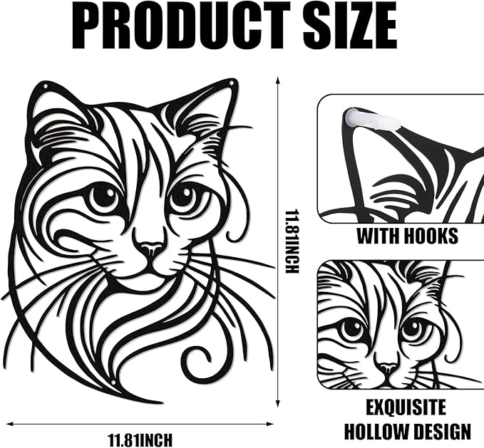 Otoolling Cat Tree Wall Art Silhouette Black Cat Wall Decor Metal Geometric Animal Art for Living Room Above TV Home Decoration, 10.2 x 10 Inch (Cute)