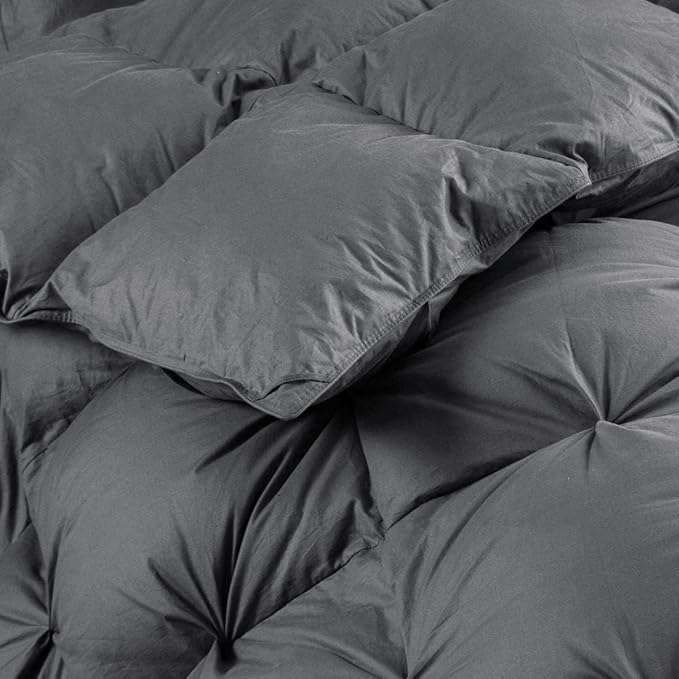 Luxurious King/California King Goose Down Comforter, Unique Gray Pinch Pleat, 600 Thread Count, 100% Egyptian Cotton Cover, 75 Oz Fill Weight, 750 Fill Power
