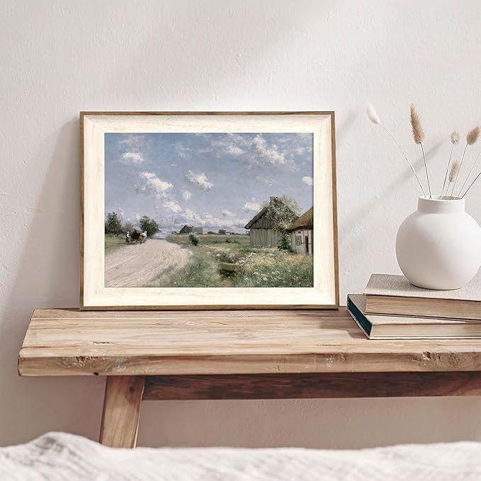 XOCUUI Vintage Cottage Wall Art, Landscape Wall Art Prints, Old Cottages Countryside Landscape Decor, 8" X 10" Unframed Canvas Prints Decorations for Living Room Home Farmhouse Bathroom Decor