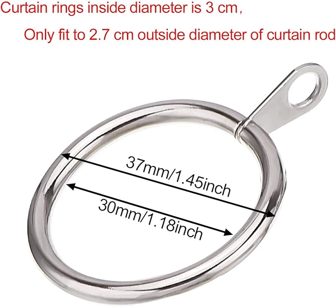 Shappy 40 Pack Metal Drapery Curtain Rod Rings with Eyelets Internal Diameter 1.18in Fits up to 0.79 in Rod Hanging Drape Sliding Eyelet Silver Rings for Window Door Shower Bathroom