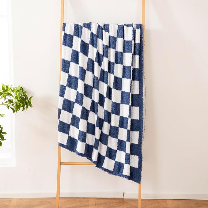 YIRUIO Throw Blankets Checkered Queen,King Size Big Fluffy Fuzzy Warmer Comfort Reversible Super Soft Cozy Decor for Home Bed Couch Sofa Room (Bluey, 80''x90'')
