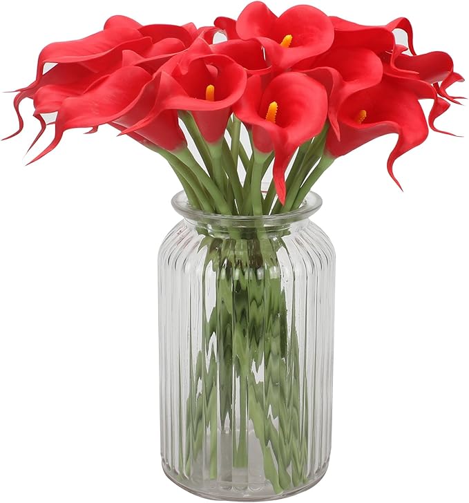 Duovlo 20pcs Calla Lily Bridal Wedding Bouquet Lataex Real Touch Artificial Flower Home Party Decor (Red)