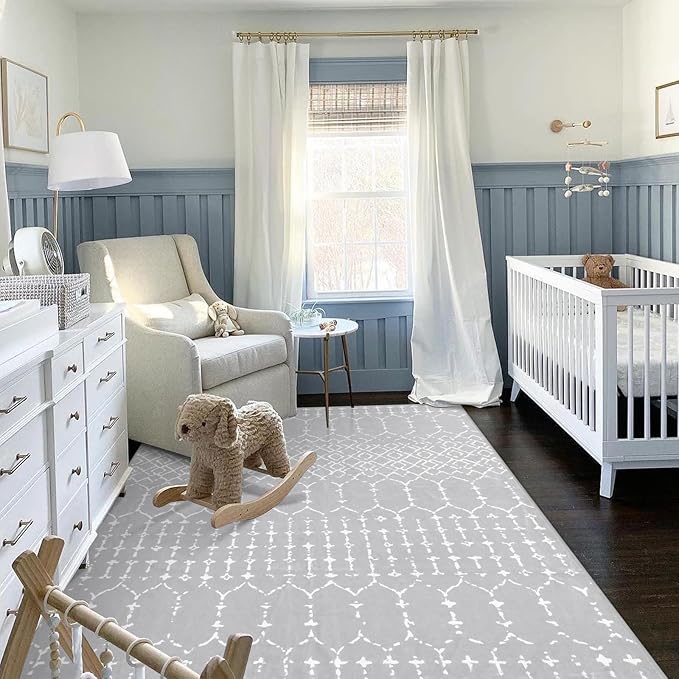 Lahome Moroccan Machine Washable Rugs - 5x7 Area Rugs for Living Room Soft Non-Slip Throw Indoor Grey Rug, Modern Geometric Print Low-Pile Floor Carpet for Bedroom Under Dining Table Home Office