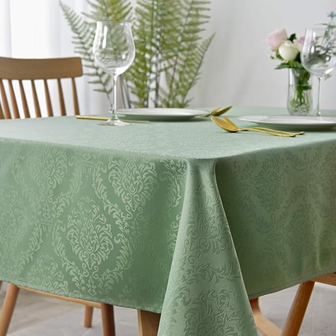 maxmill Square Tablecloth Damask Design Spillproof Wrinkle Free Oil Resistant Heavy Weight Soft Table Cloth Decorative Fabric Table Cover for Outdoor and Indoor Use Square 70 x 70 Inch Sage Green