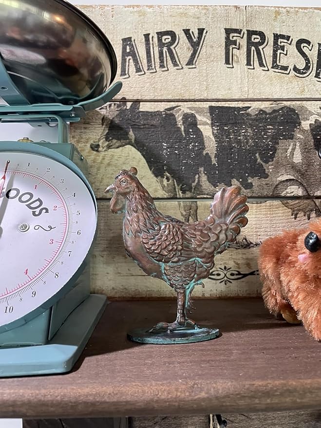 Metal Rooster Statue Table Art Sculpture Antique Copper Vintage Chicken Table Decor Rustic Country Rooster Figurine Tabletop Decoration Gifts for Home Kitchen Office Hotel Countertop Ornament