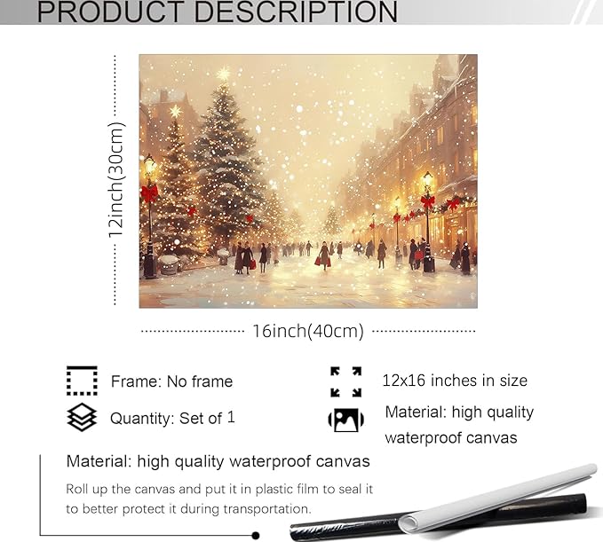Winter Christmas Landscape Wall Art Fashion Snowscape Poster Vintage Cozy Scenic Canvas Prints for Living Room Office Wall Decor 12x16 inch Unframed