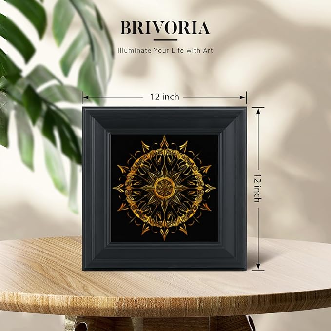 Brivoria Mandala Wall Art Home Decor, Radiant Golden Mandala Artwork with Layered Frame Design, Modern Spiritual Accent for Bedroom Yoga Room Study or Meditation Space, Wall and Tabletop Display,12x12