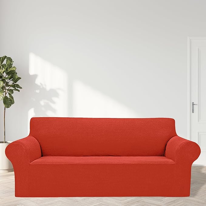 2025 New Stretch Oversized Sofa Slipcovers Couch Sofa Cover for 4 Seater Furniture Protector Covers with Elastic Bottom Jacquard Fabric Small Checks for Pets, Kids - Pureed Pumpkin