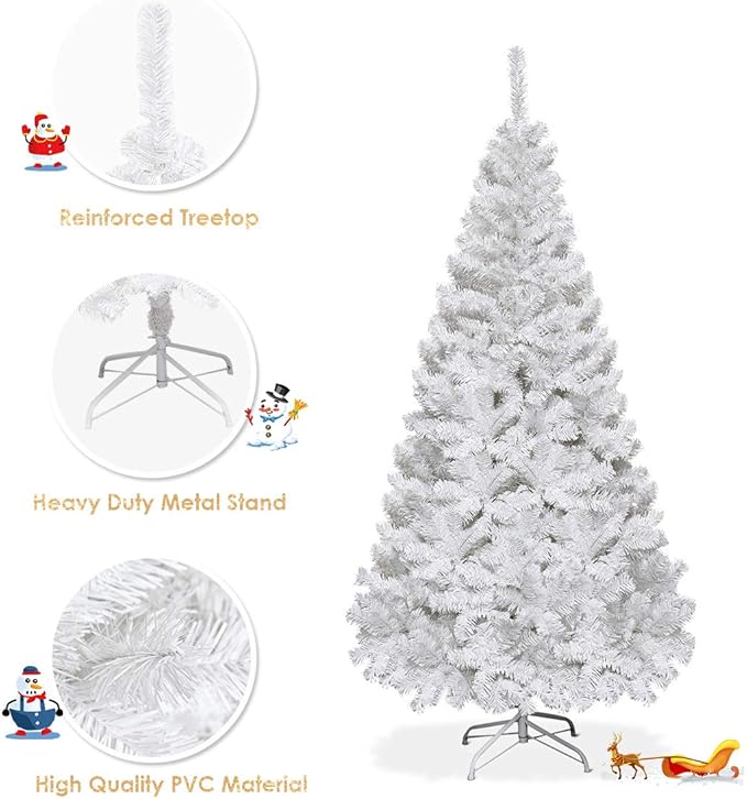 GOFLAME 5FT Artificial White Christmas Tree Home Holiday Décor, Metal Stand PVC Material 350 Branches Indoor Decoration, Easy Assembly