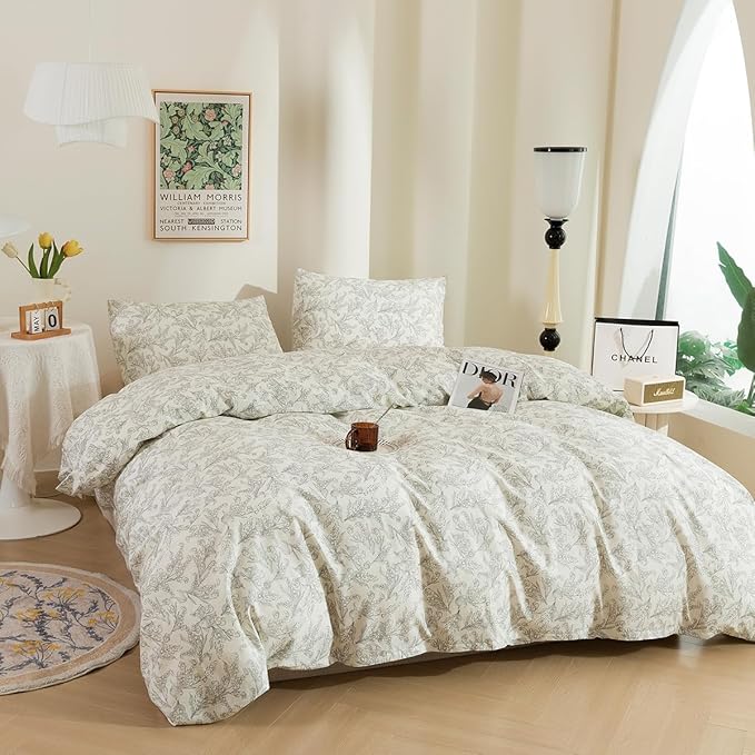 ECOCOTT Duvet Cover King Size Vintage Floral Pattern Duvet Cover Set, Ultra Soft & Breathable Comforter Cover with Zipper Closure 4 Ties Bedding Set