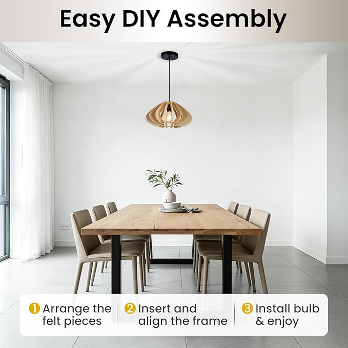 Pendant Light with Felt Lampshade, Modern Hanging Lamp Fixture, DIY Acoustic Pendant Light Chandeliers for Kitchen Island, Living Room, Dining Room, Bedroom, Office (D15.7"x8.3")