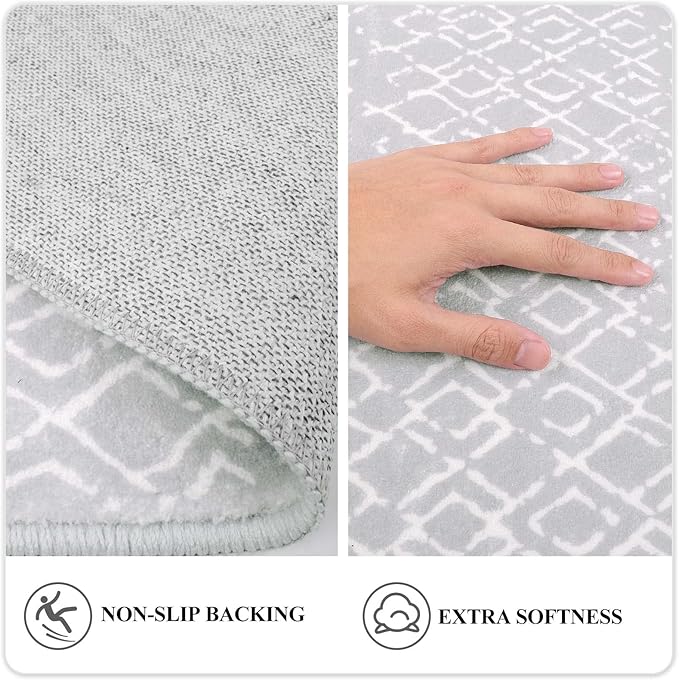 Lahome Moroccan Runner Rugs for Hallway 2x8 Throw Ultra-Thin Kitchen Rugs Runner Non Skid Washable Non-Slip Entryway Carpet Grey Distressed Print Mat for Bathroom Bedroom Laundry Room